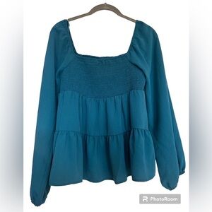 Paper Crane green blouse babydoll boho smocked prairie bohemian‎ blouson cottage